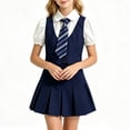 thumbnail image 1 of Odeerbi Niñas 3 Piezas Preppy Outfit Twofer Camisa de Vestido Con Corbata A Rayas y Falda Plisada Conjunto Uniforme Escolar, 1 of 9