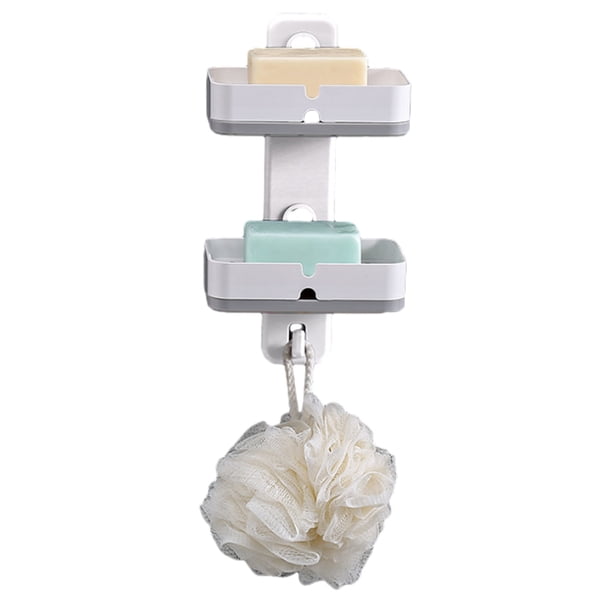 Jabonera con ventosa para ducha, jabonera para pared de ducha, jabonera resistente de doble capa, ahorradora de jabón con drenaje automático para baño, bandeja de jabón de cocina, sin