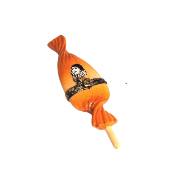 Sweet Candy Lollipop Orange Clown Wrapping Limoges Box Limoges Box Porcelain Figurine