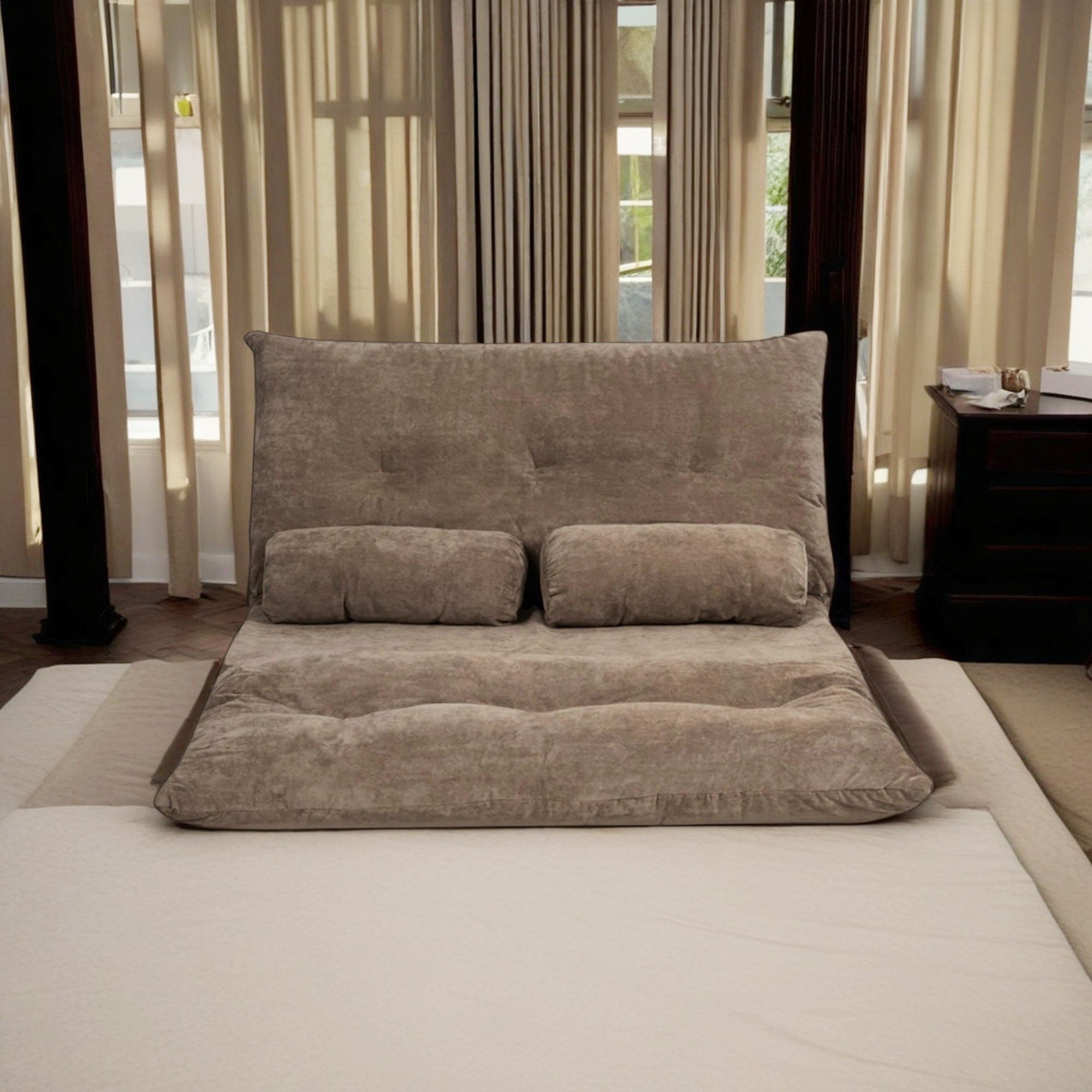 Demi Bonn 6-Position Adjustable Floor Sofa Couch, Foldable Lazy Sofa Sleeper Bed, Multi-Functional Loveseat, Sleeper Lounge Couch with 2 Pillows, for Reading, Gaming, Coffee