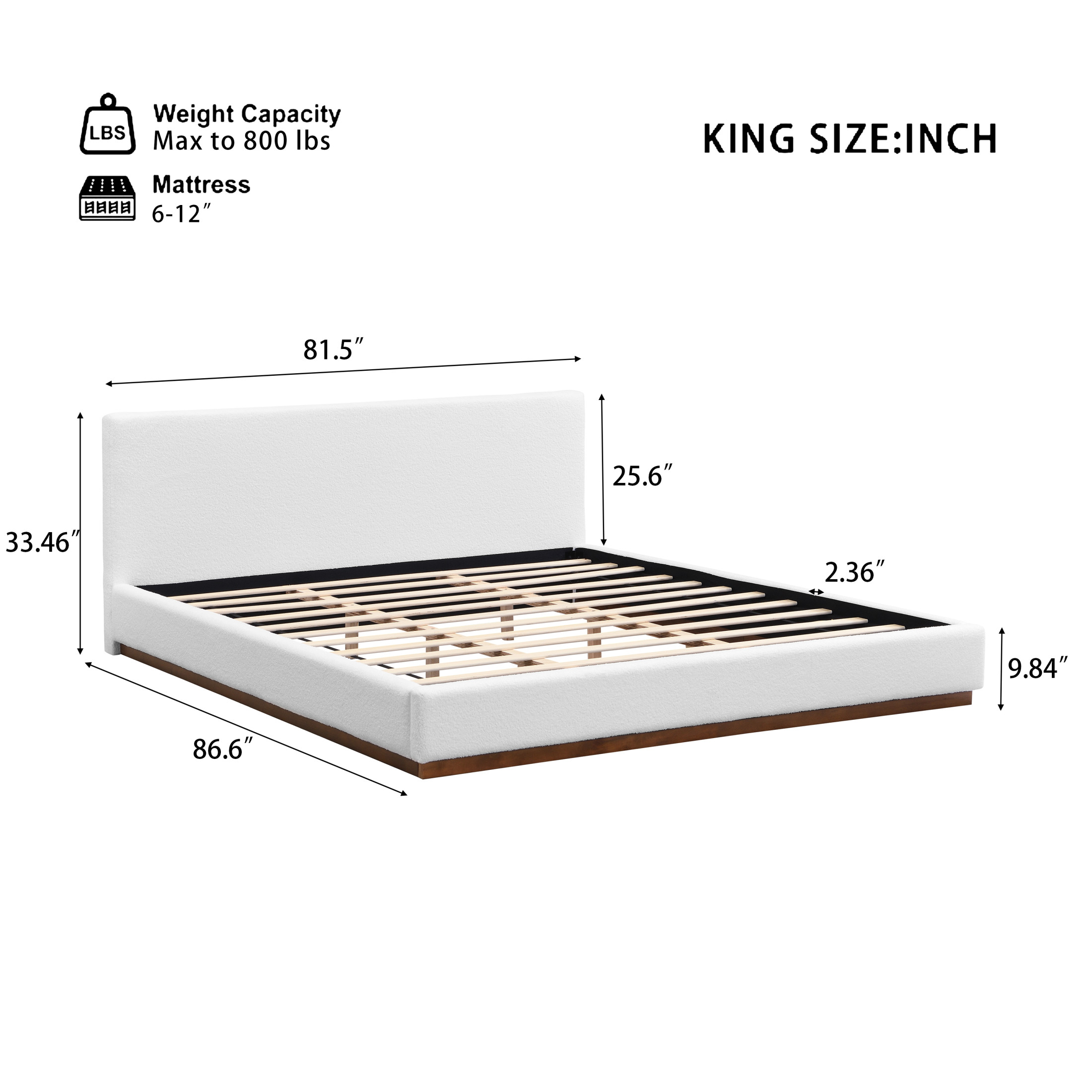 Christopher Knight Home Boucle Upholstered King Bed, Solid Wood Platform Bed Frame, White