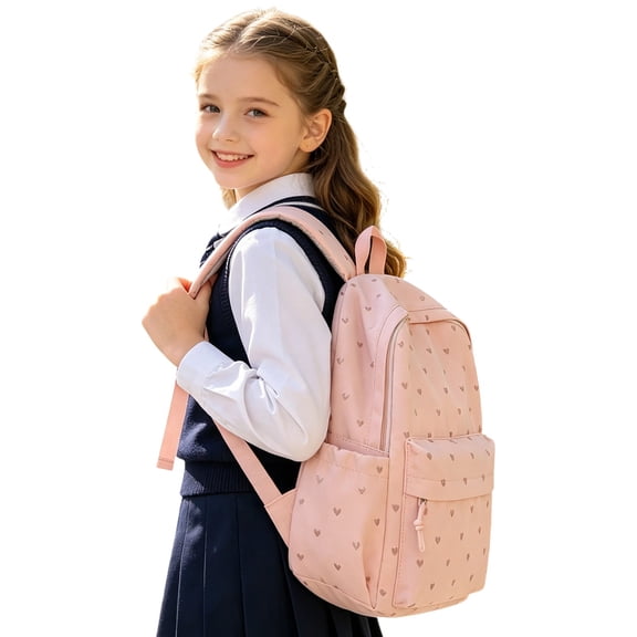 Weebloom Large School Backpack For Kids Girls Cute Heart Print Daily Large Capacity Backpack Bookbag Middle High School College Pink