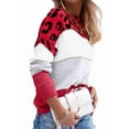 thumbnail image 2 of Suéter de Rayas con Estampado de Leopardo para Mujer, Cuello Redondo, Larga, Tejido con Bloques de Color Rojo M, 2 of 5