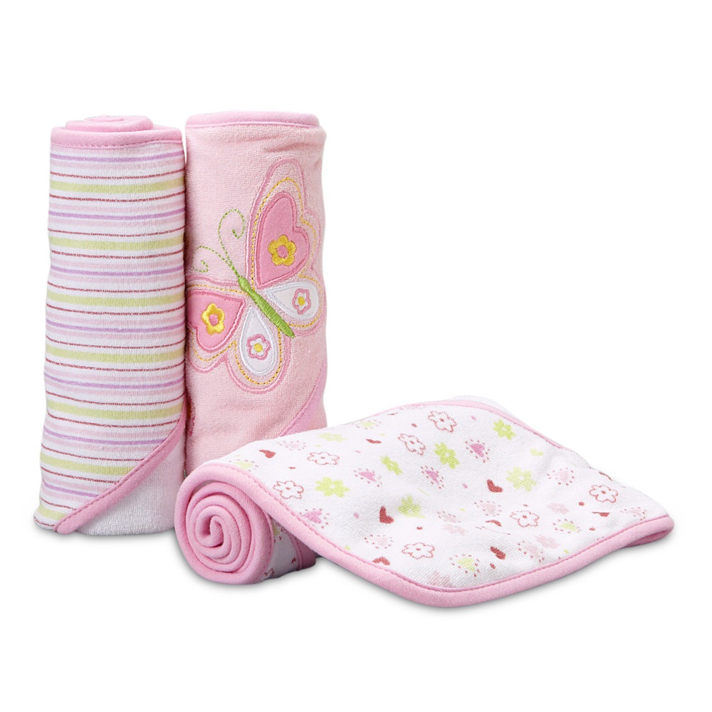 Spasilk Baby Hooded Towel Set, Pink Butterfly, 3-Pack photo 1