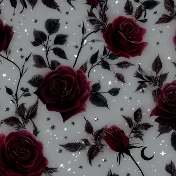 Peel and Stick Wallpaper Gothic Decor Red Roses Silver Stars Crescent Self Adhesive Removable Renter Friendly Contact Paper for Bedroom 17.7in x 118in