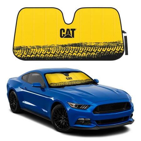 Cat Auto Shade For Car/Truck Windshield Sunshade Yellow Tire Tracks Design Double Bubble Foil Accordion Style 57" x 27"