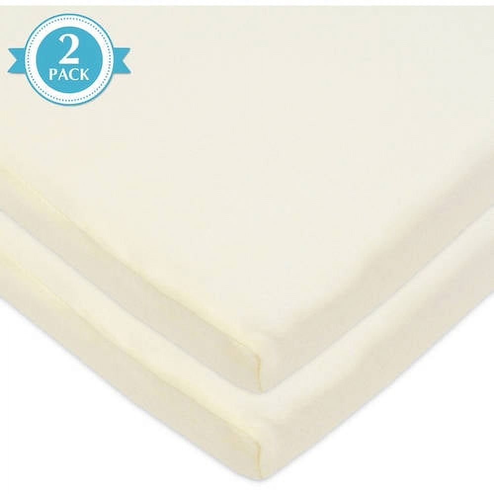 American Baby Company 15" x 33" Fitted Bassinet Sheet, 100% Natural Cotton Jersey Knit, Cream, Soft Breathable, Pack of 2