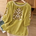 thumbnail image 2 of Moxiu Womens Peasant Tops and Blouses Loose Fit Summer Trendy Embroidered Shirts Dressy Casual Short Sleeve Cotton Linen Shirt 2025 Yellow,M, 2 of 8