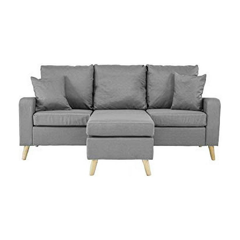 Mid Century Modern Linen Fabric Small Space Sectional Sofa with
