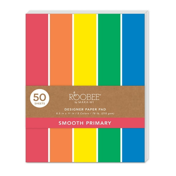 Roobee by Mara-Mi Primary Multicolor Smooth Cardstock, 8.5" x 11," 200GSM, 50 Count New