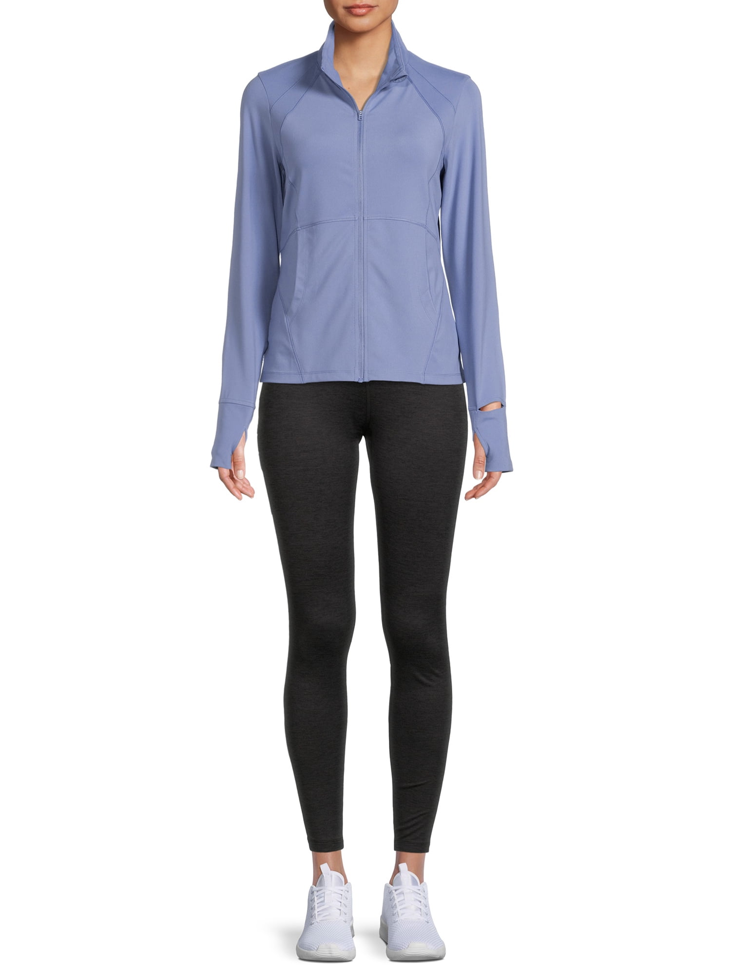 Avia Women's Active Full Zip Long Sleeve Jacket with Thumbholes and Sport Watch Opening