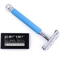 thumbnail image 2 of Parker 29L Blue Handle Safety Razor and 5 Parker Premium Double Edge Blades - Great for both Men & Women, 2 of 5