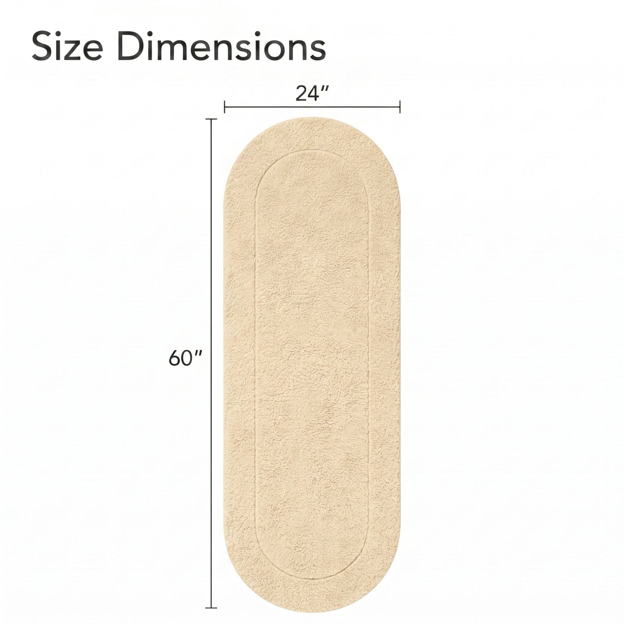 Superior Oval Bordered Cotton Washable Non-Slip Bath Rug, Runner Size, Ivory