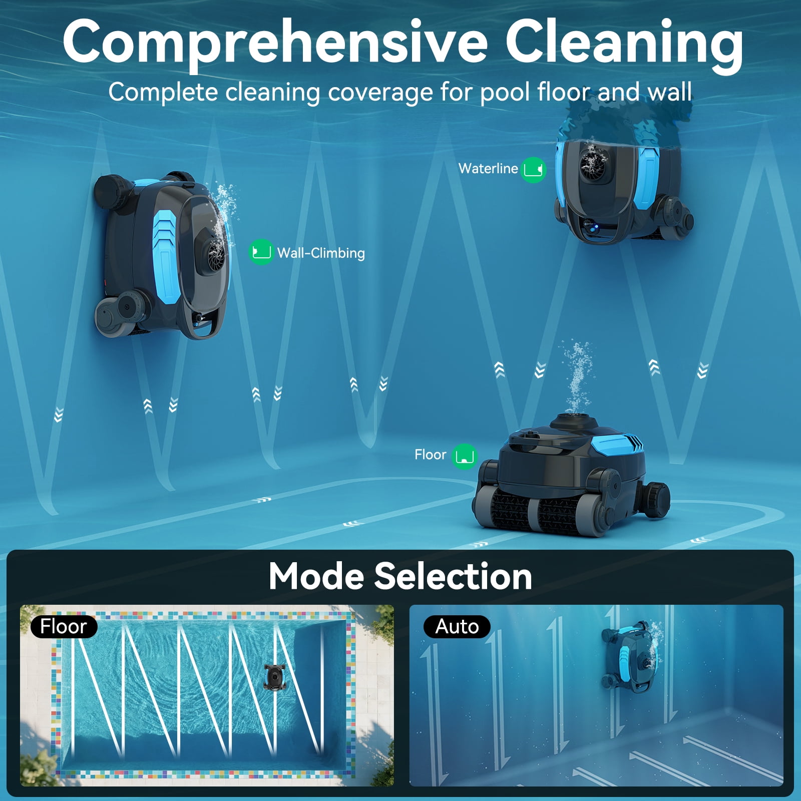 Robokleen RK-X3 Cordless Robotic Pool Vacuum Cleaner Wall-Climbing for In-Ground and Above Ground Pools, 140-Min Runtime,8L Large Capacity,Blue