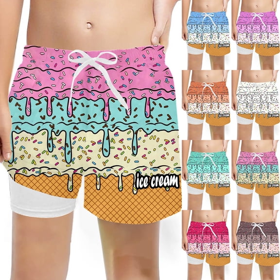 YUEHUA Boys Athletic Shorts Basketball Shorts Ice Cream Quick Drying Hiking Gym Shorts with Pocket for Outdoor Activity 7-15Y