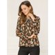 thumbnail image 2 of INSPIRE CHIC Blusa con cuello en V y lazo floral para mujer, camisa de manga larga con volantes y trompeta vintage, top ejercito verde XS, 2 of 6