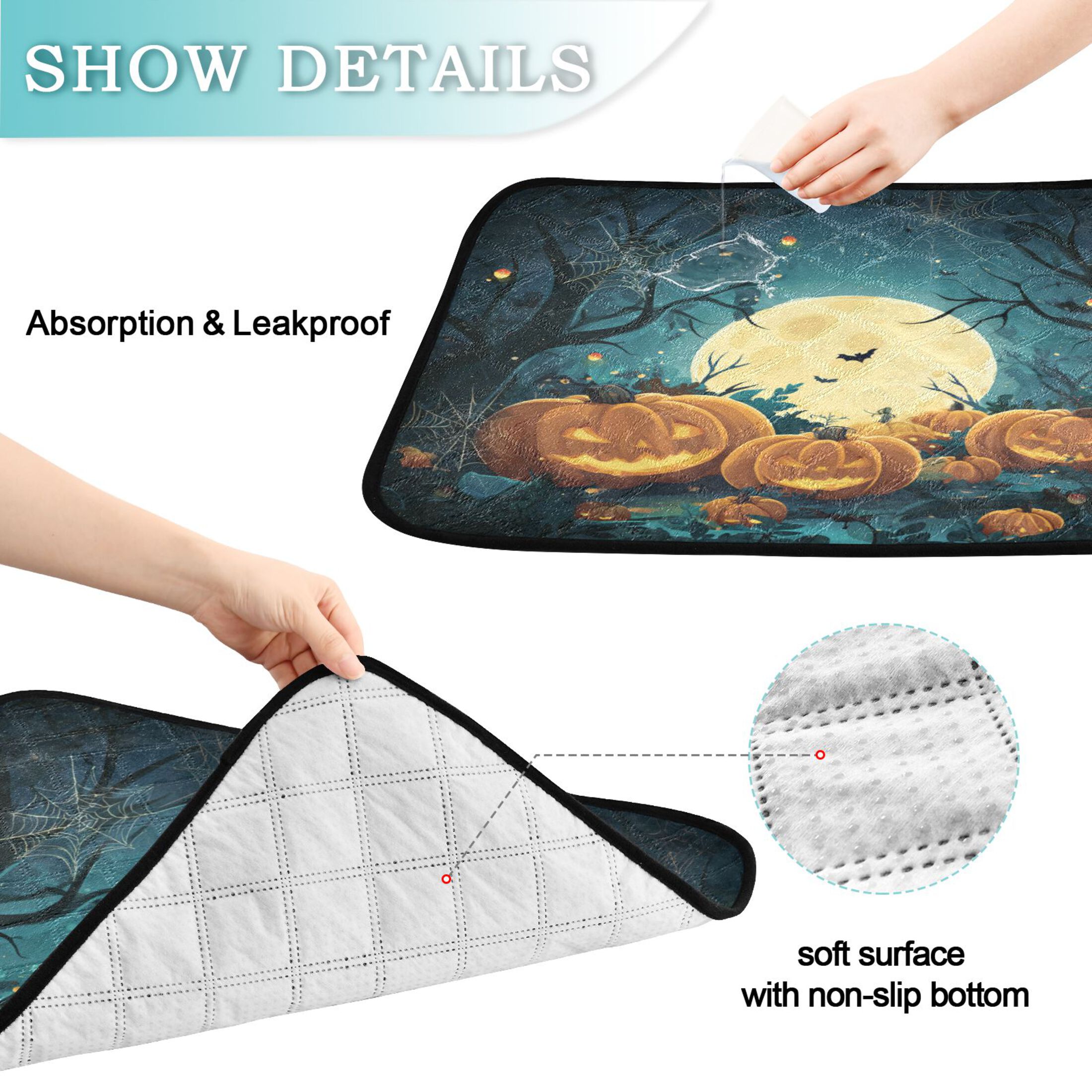 Qxltty Cartoon Halloween Pumpkins Cat litter Pads Pet Set of 2 Diaper Mats Center Anti-leakage Layer Absorbent Soft and Comfortable