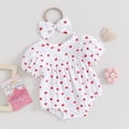 thumbnail image 5 of Douhoow Newborn Baby Girl Valentines Heart Jumpsuit Infant Short Puff Sleeve Cotton Short Romper Bow Headband, 5 of 9