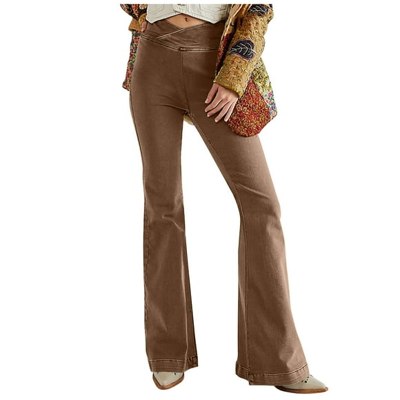 FAIWAD Bell Bottom Jeans for Womens High Waisted Cross Stretch Skinny Wide Leg Bootcut Flare Denim Pants