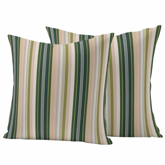Green Brown Striped Outdoor Waterproof Pillow Covers, Modern Stripes Art Farmhouse Decorative Square Throw Pillowcase Sofa Cushion Sham for Patio/Couch/Chair, 20"x20" 2 Pack