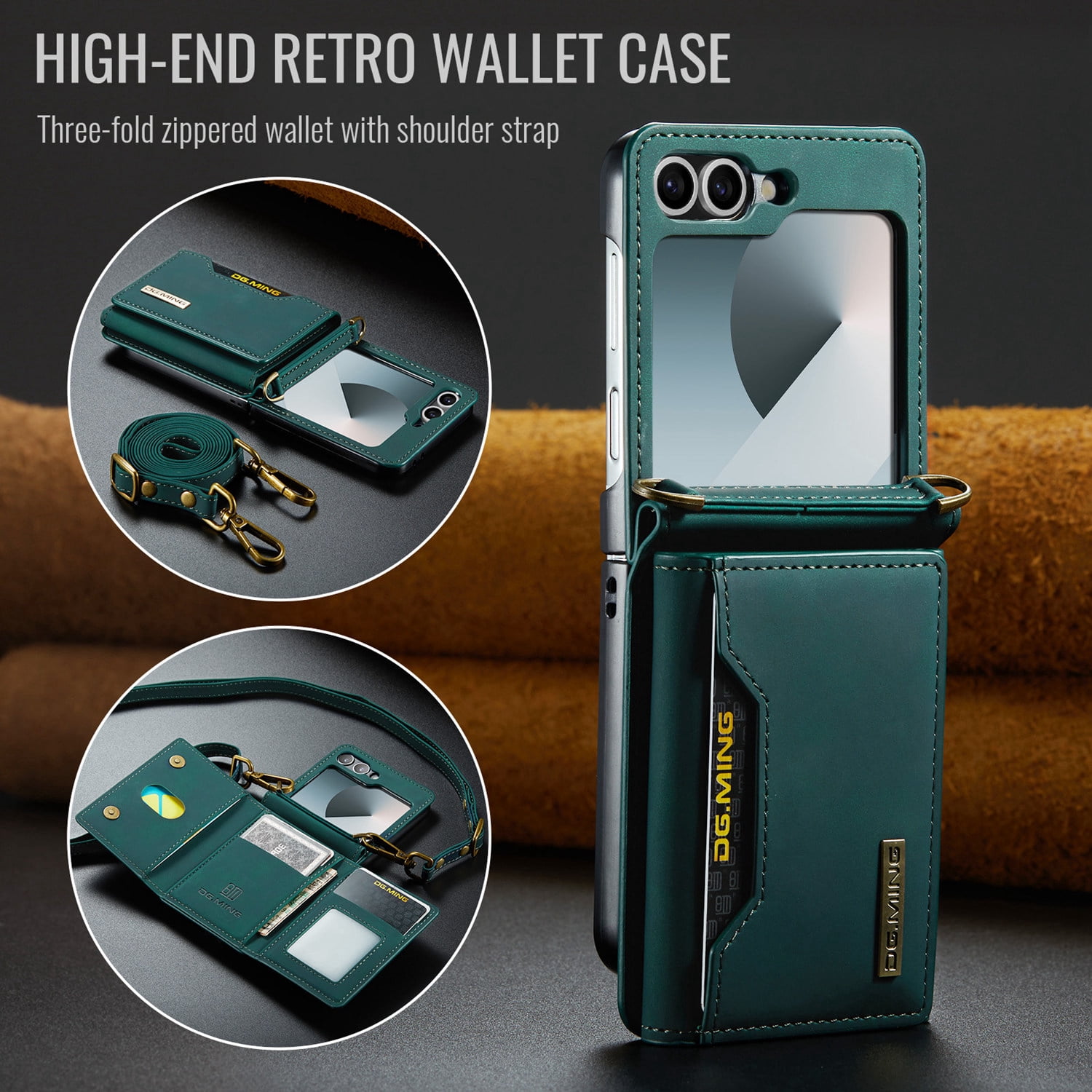 ETFAST Leather Phone Case For Samsung Galaxy Z Flip 6 Wallet Leather Case with Card Holder Leather Phone Case Shockproof Protective Cover