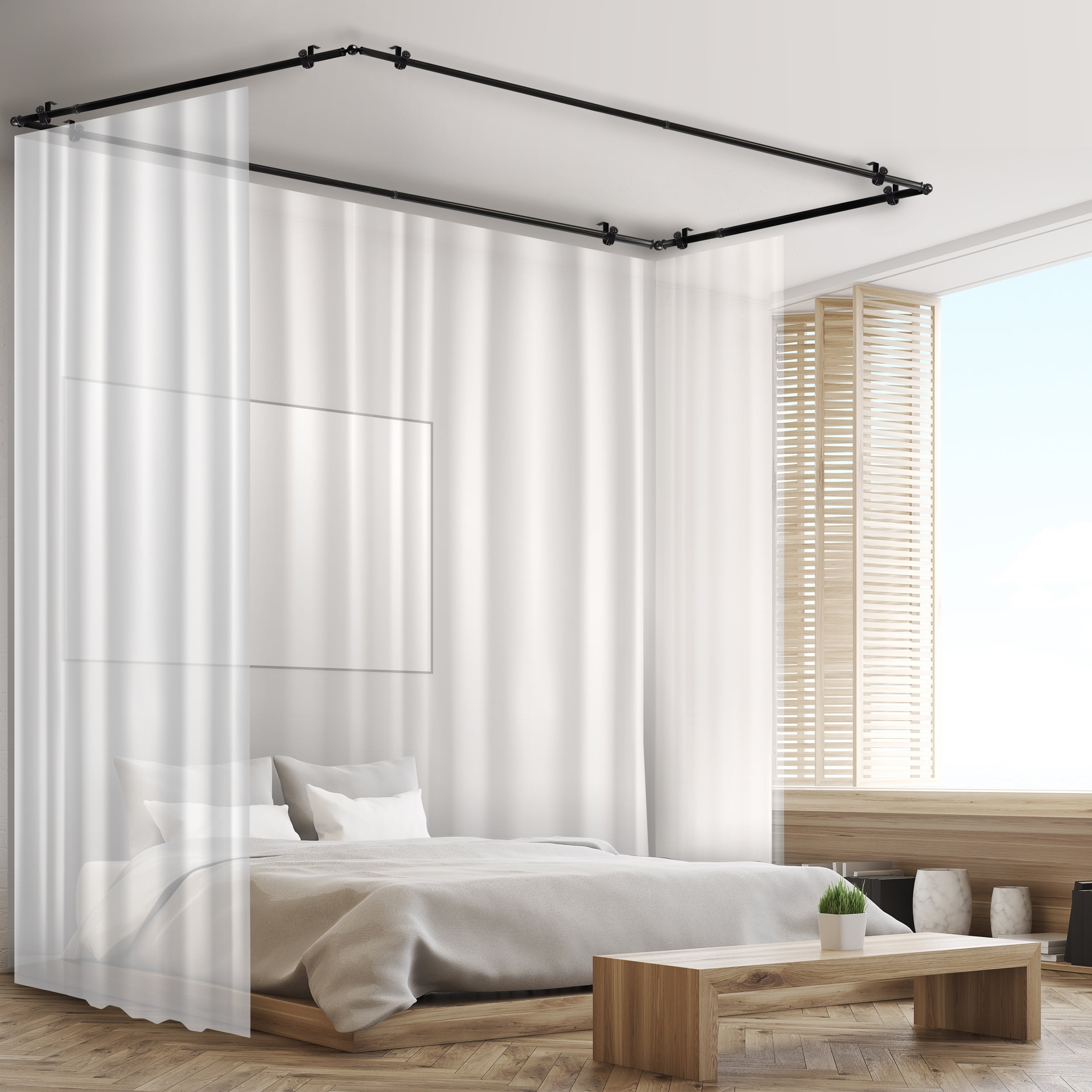 Walter Multi Angle Ceiling Rod/ Room Divider/ Bedroom Canopy Adjustable 28-48 inch - Four Sided - Satin Nickel