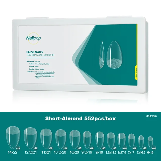 Nailpop 552 uñas postizas PRO de longitud/media/corta, puntas prensadas para extensión de uñas artificiales con diseños, accesorios para uñas