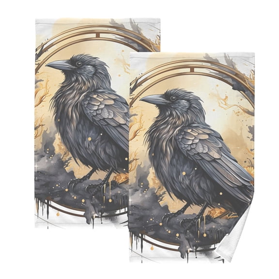 Bird Black Hand Towel Bath Towels Face Towels Cotton Absorbent for Home Hotel Spa Swimming Yoga Sports Decorative Towel Set of 2