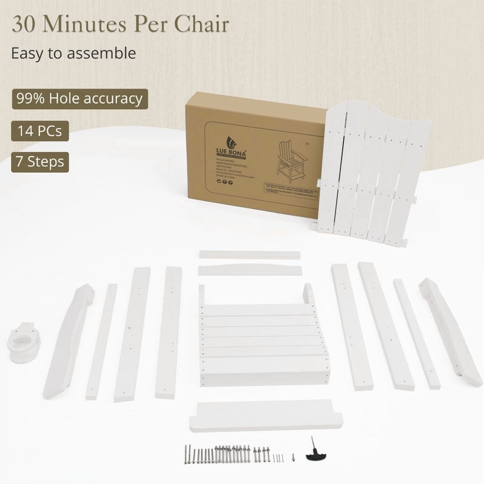 Dycanpo 25.6'' Tall Adirondack Chair with Cup Holder,All-Weather Outdoor Bar Stools,HDPS-White