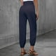 thumbnail image 5 of Pantalones palazzo de lino con cintura elástica, pierna ancha y bolsillos para mujer, 5 of 6