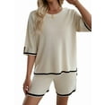 thumbnail image 3 of Womens Lounge Sets 2 Piece Outfits Short Sleeve Pullover Tops Wide Leg Pants Summer Travel Outfits White L, 3 of 9
