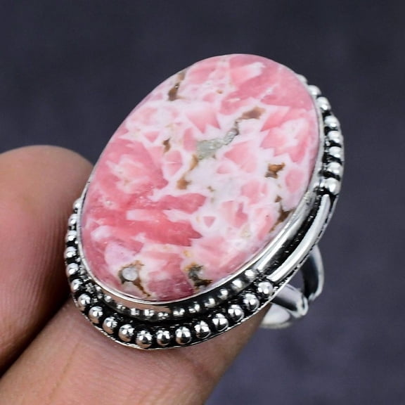 Natural Rhodochrosite Gemstone 925 Sterling Silver Jewelry Ring Size 7