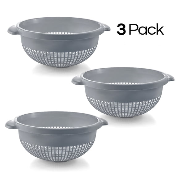 YBM Home Deep Plastic Colander for Washing and Draining Pasta, 11.5 inch - Gray 3 Pack
