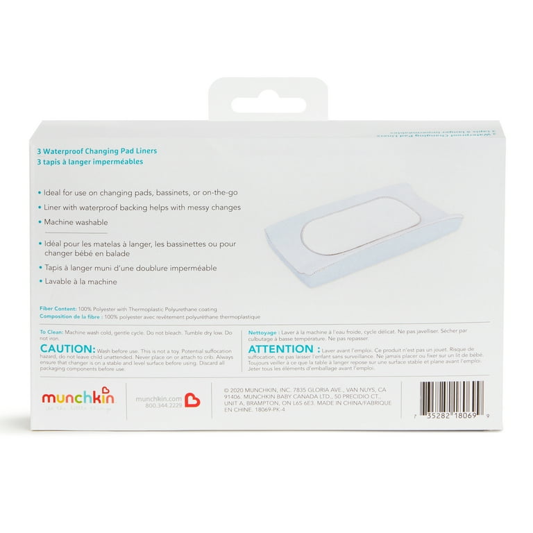 Munchkin® Waterproof Changing Pad Liners, White, 3 Pack 