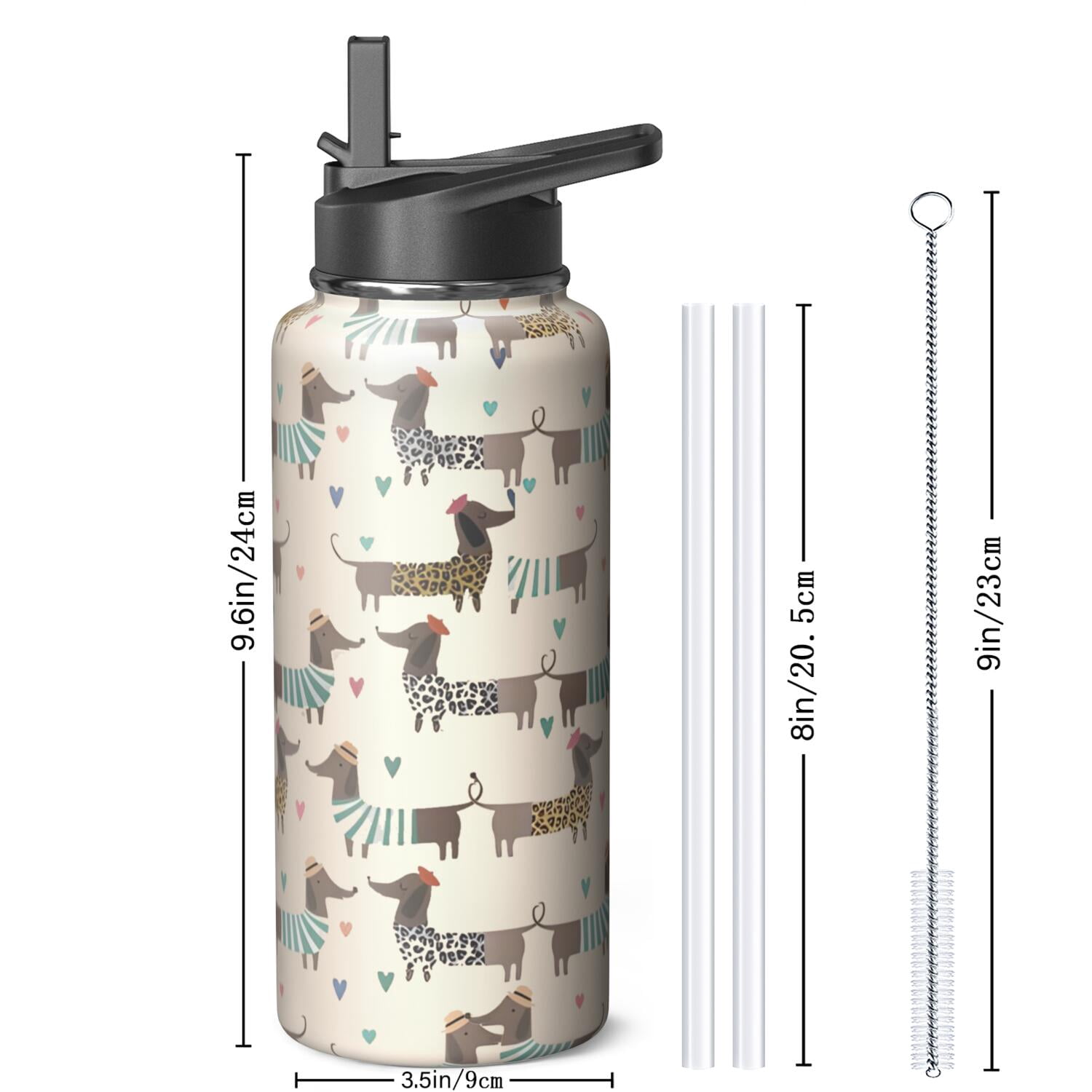 Insulated Stainless Steel Sports 32oz Dog Water Bottle with Handle Lids - Wide Mouth, Double Wall, Leakproof, 24Hrs Cold Retention 12Hrs Hot, Gym Flask
