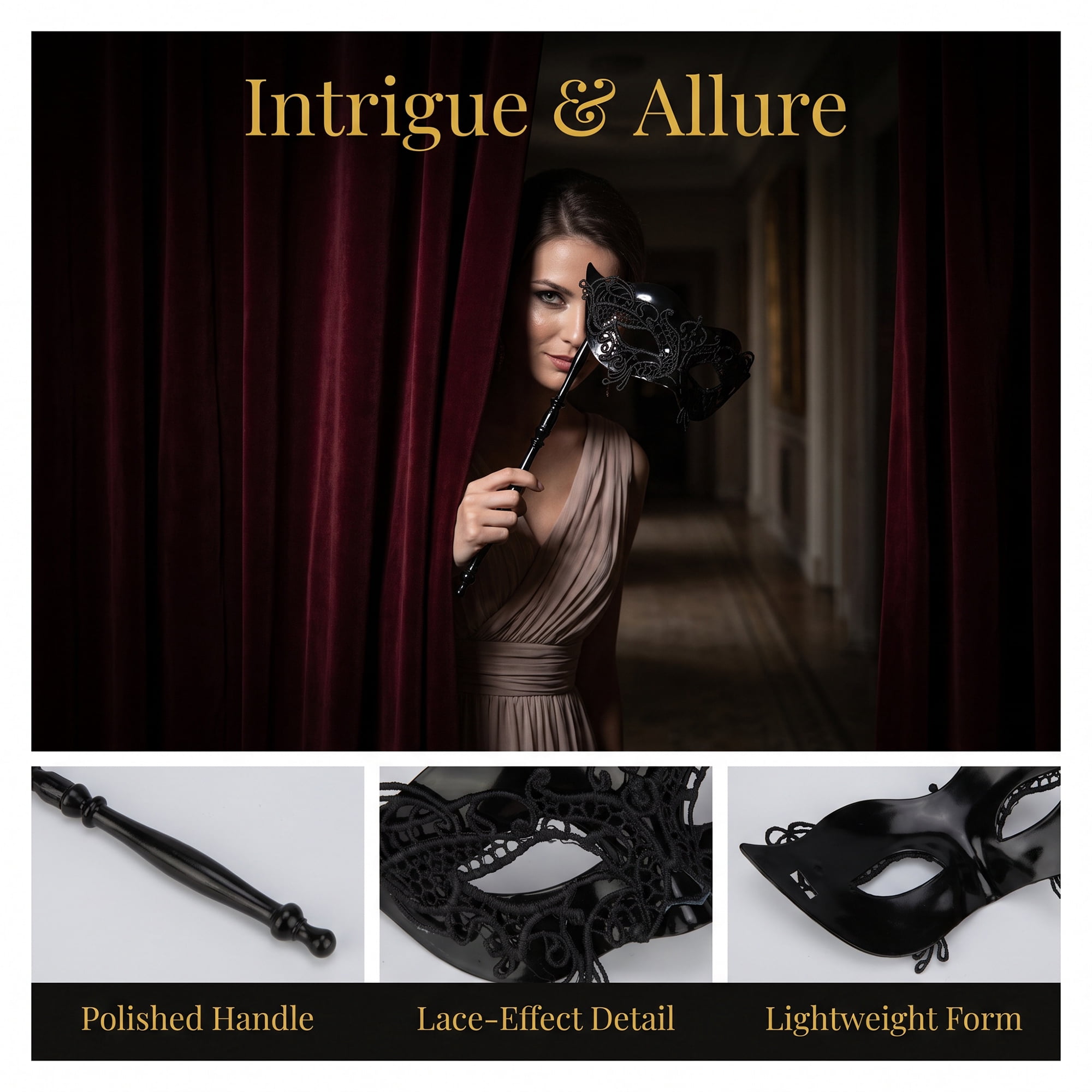 Unique Bargains Handheld Masquerade Mask with Stick Molded Venetian Eye Black 10.6" x 7.1"