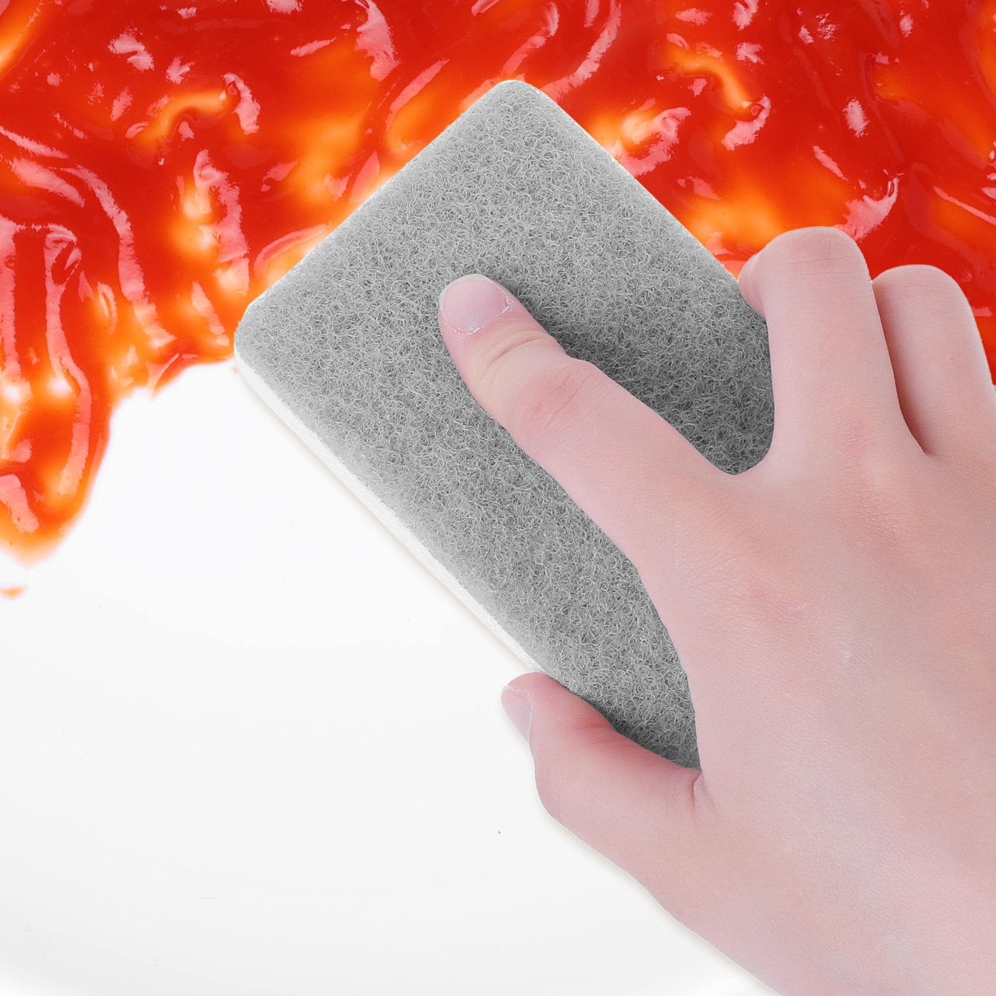 Unique Bargains 5 Pcs Non-Scratch Scrub Dish Sponges Dual Sided Cleaning Sponge Grey