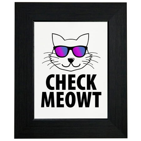 80s Cool Art - Check Meowt - Cool Cat in 80s Sunglasses - Check Me Out Framed Print Poster Wall or Desk Mount Options