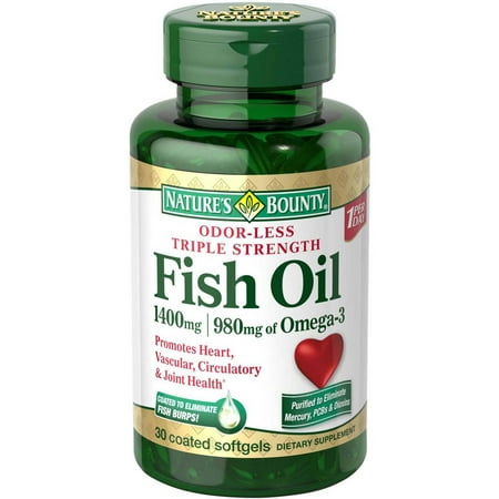 Nature's Bounty Triple Strength Odor-Less Fish Oil Dietary Supplement Coated Softgels, 1400mg, 30 Ct