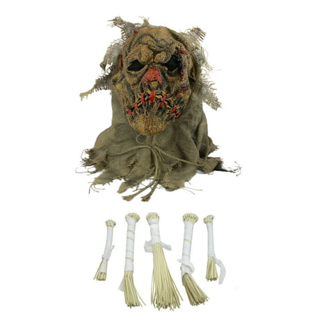 Burlap Scarecrow Villain Mask Straw Cuffs Garden Scary Halloween Accessory Kit