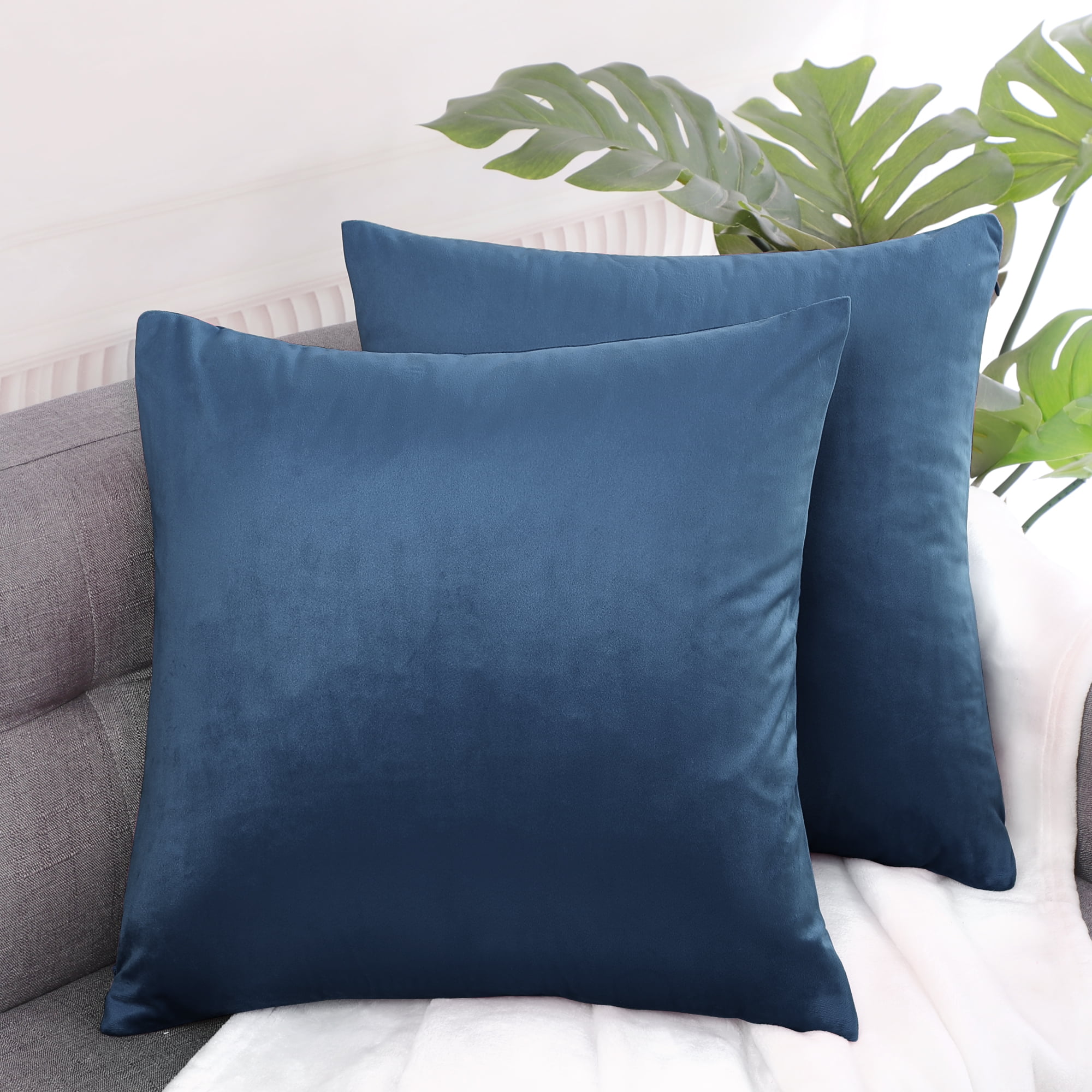 Unique Bargains Velvet Decorative softCushion Throw Pillow Cover 18" x 18" Navy Blue