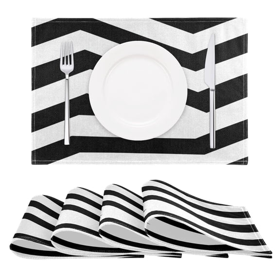 Black and White Stripes Reversible Placemat Non Slip Coffee Mat 18x12 Inch for Dining, Kitchen, Coffee