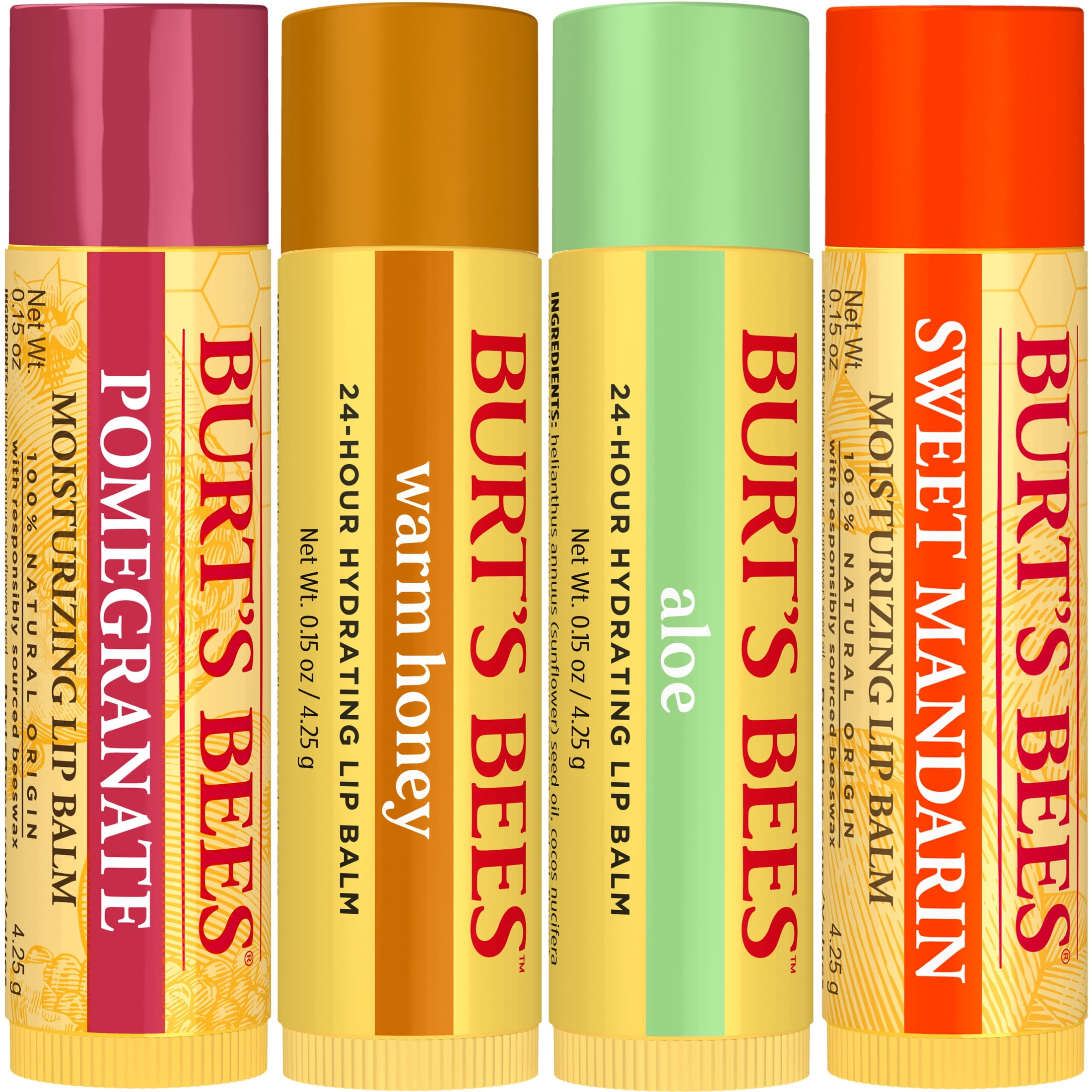 Burt's Bees Cold Weather Essentials 24-Hour Hydrating Natural Lip Balm Value Pack, Walmart Exclusive, 4 Pack