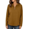 thumbnail image 3 of Lcziwo Quarter Zip Sweatshirt for Women Long Sleeve Oversized Casual Hoodies Y2K Fall Winter Fashion Pullover with Pockets Coffee,L, 3 of 7