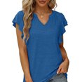 thumbnail image 2 of Blusa de manga con volantes Cuello en V Túnica de color puro Blusa de manga corta Camisa para mujer Verano, 2 of 6