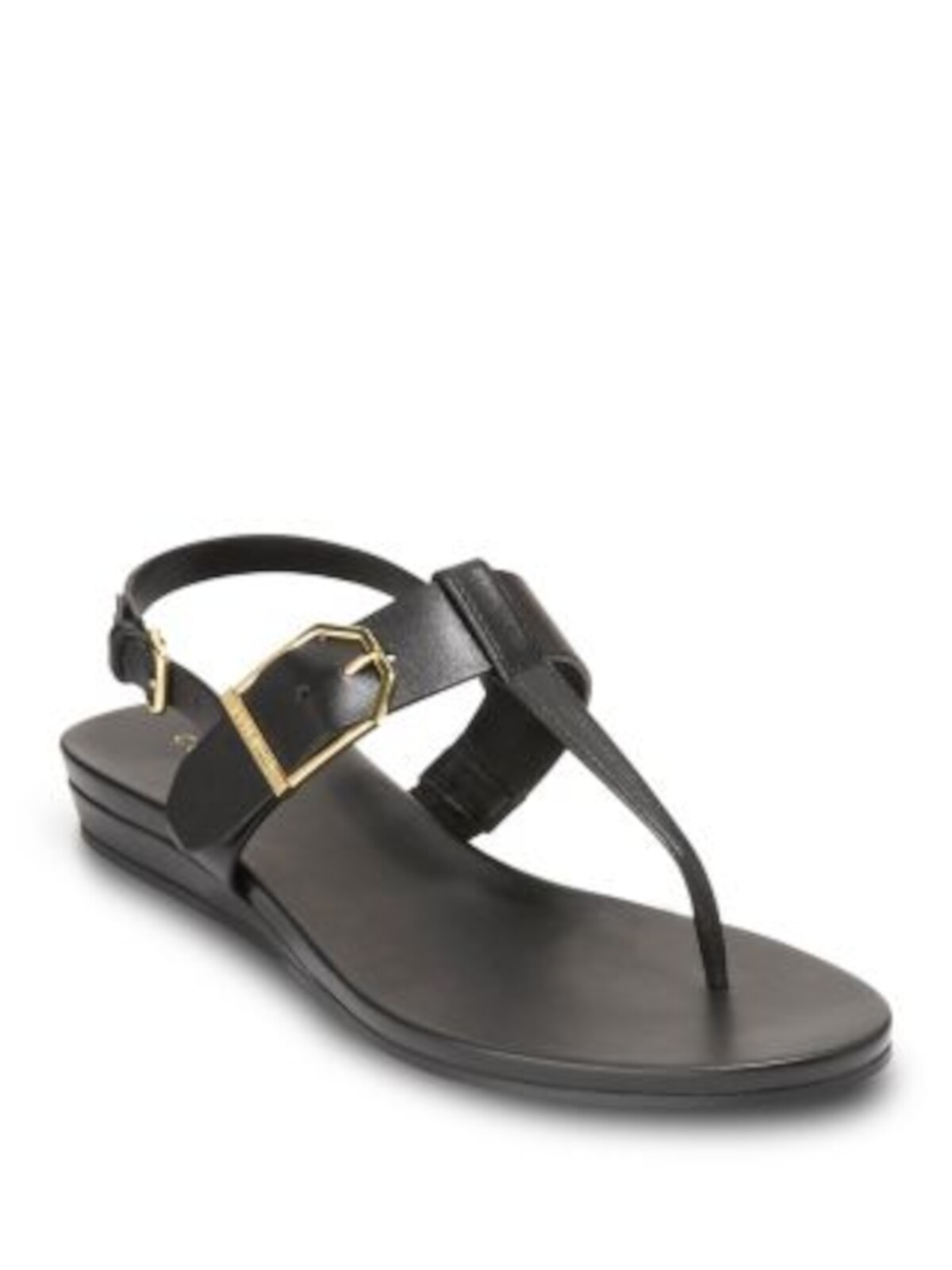 Wedge Buckle Leather Thong Sandals 