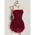 thumbnail image 6 of Plus Size Burgundy Strapless Pleated Mesh Mini Dress, 6 of 10