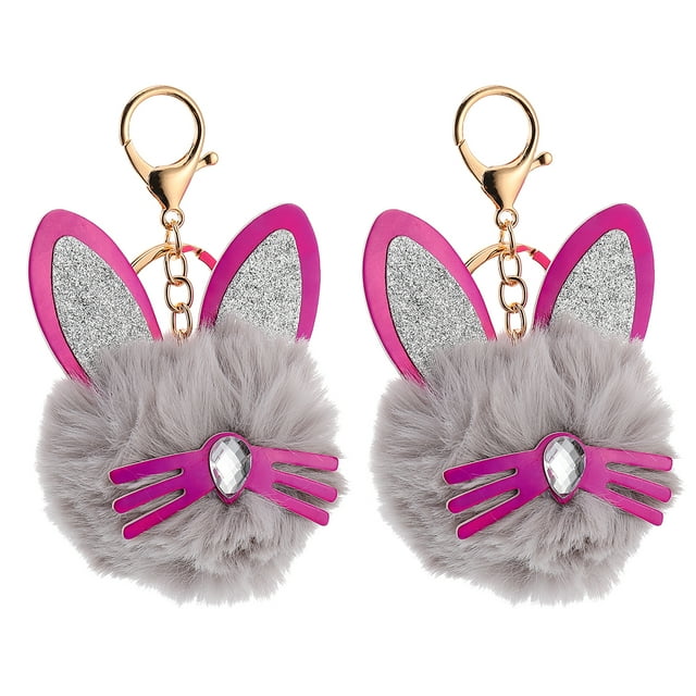 EeaseCA 2Pcs Cat Ear Key Chain Key Ring Pendant Car Bag Ornament Creative Keychain