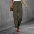 thumbnail image 2 of Pantalones palazzo de lino con cintura elástica, pierna ancha y bolsillos para mujer, 2 of 6