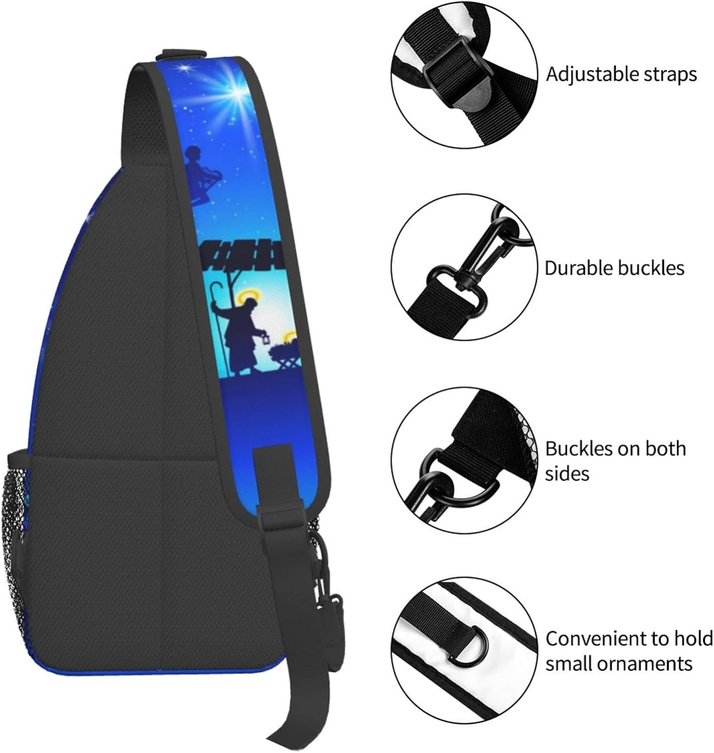 Nativity Scene Birth Of Jesus On Christmas Sling Bag Crossbody Hiking Travel Chest Bags Backpack Shoulder Daypack for Women Men